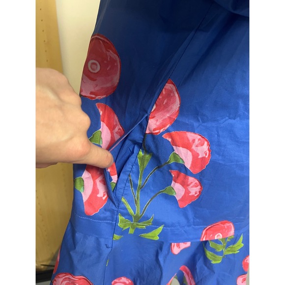 Entro Blue Pink Floral Puff Sleeve Ruffle Drop Waist Mini Dress S Cottagecore - Picture 3 of 15